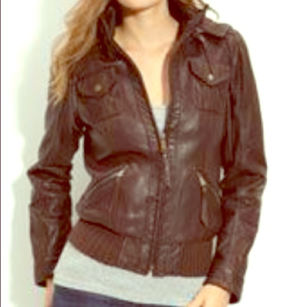 Deb Brown Faux Leather Bomber Jacket